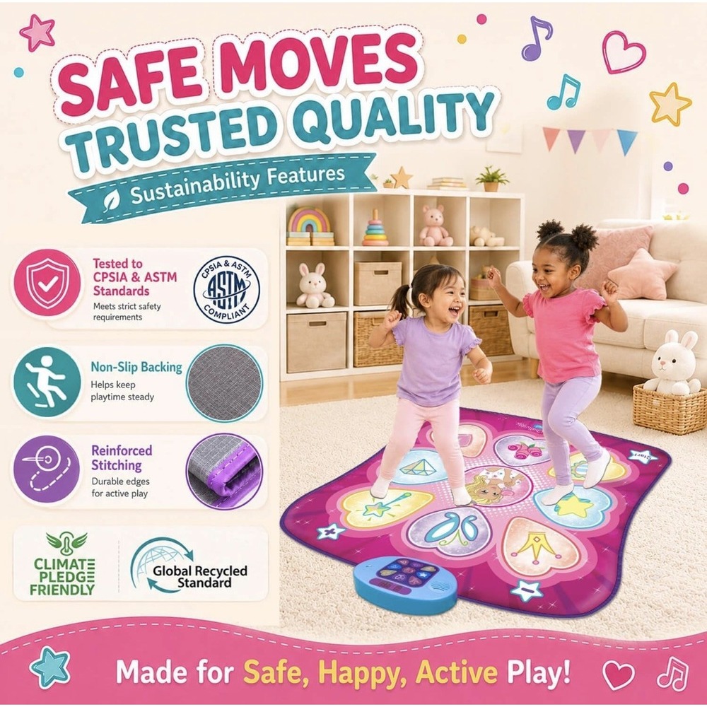 Dance Mat for Girls Kids Interactive Dancing Game Pad Pink LED Lights, SUNLIN - Picture 7 of 10